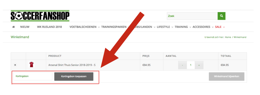 soccerfanshop kortingsbon invoegen