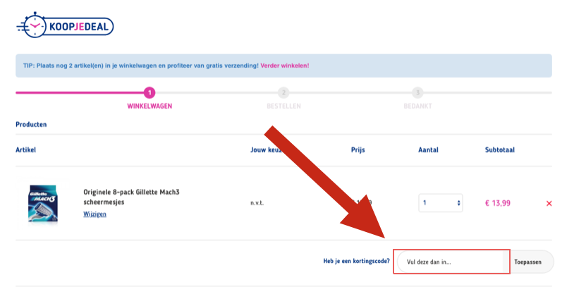koopjedeal kortingscode invullen