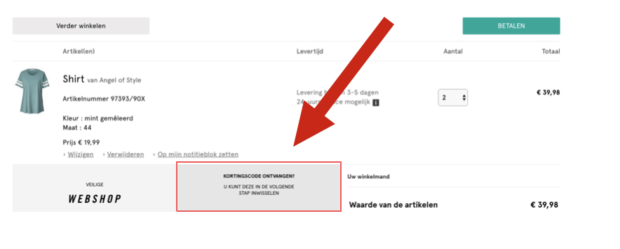 kortingscode invullen