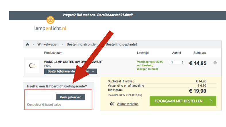 lamp en licht kortingscode invullen