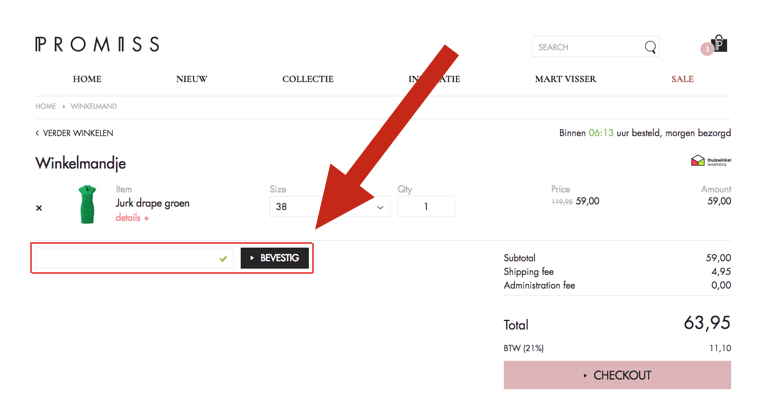 Promiss kortingscode invullen