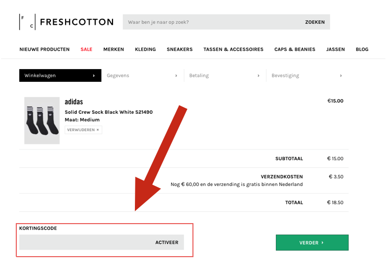 kortingscode invullen