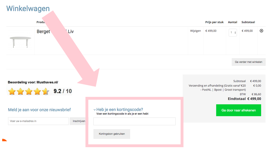 kortingscode gebruiken