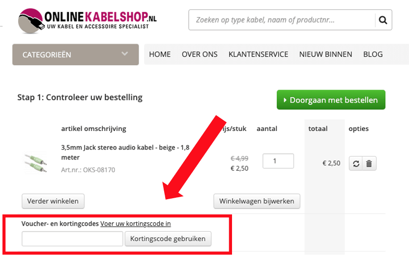 onlinekabelshop kortingscode gebruiken