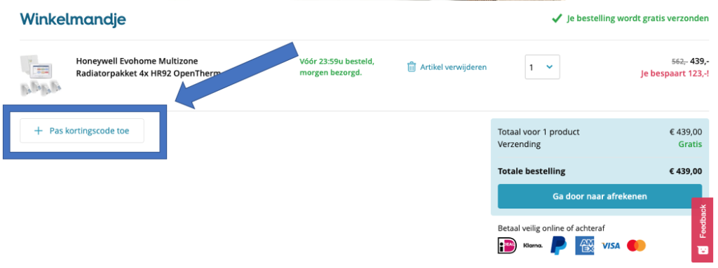 kortingscode gebruiken