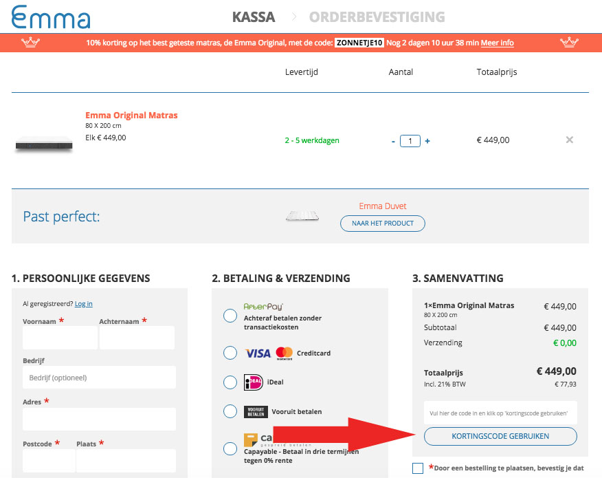 kortingscode gebruiken