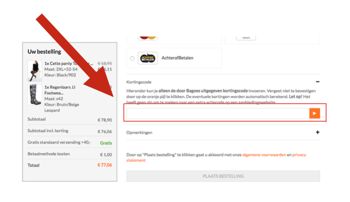 kortingscode invullen