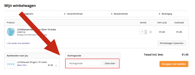 Partywinkel kortingscode invullen