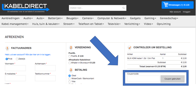 kabeldirect kortingscode invullen