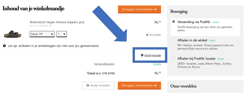 nelson kortingscode gebruiken