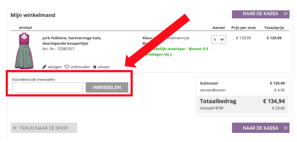 kortingscode invullen