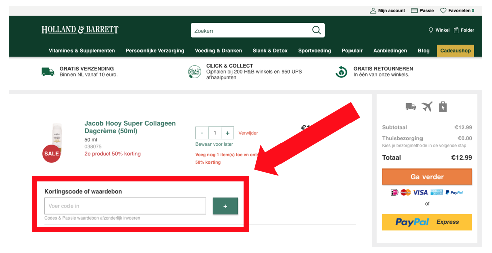 Holland & Barrett kortingscode gebruiken