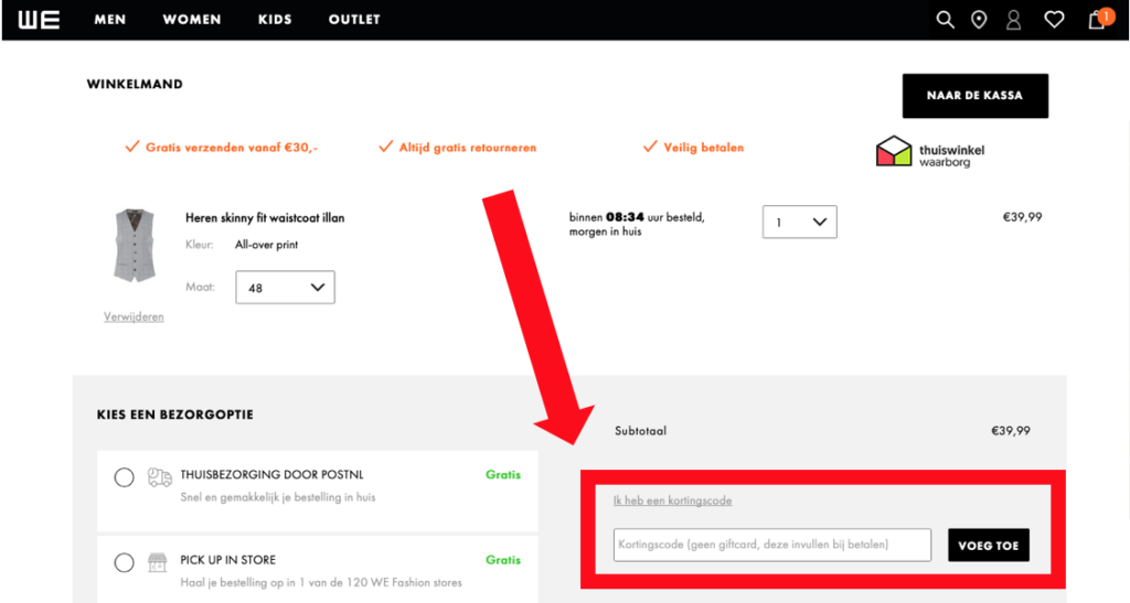 kortingscode gebruiken