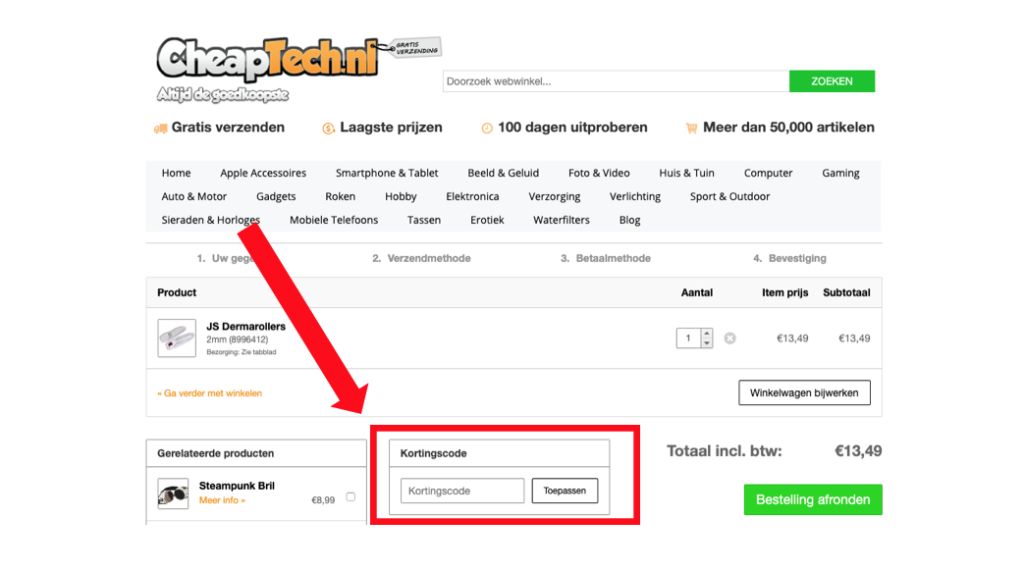 kortingscode gebruiken